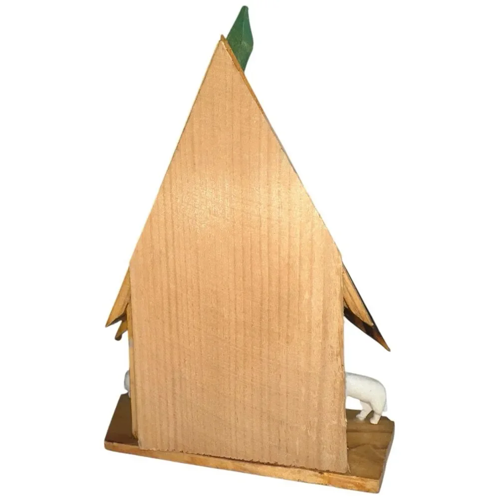 Vintage Romanian Wooden Weather House Chalet Thermometer Folk Art Decor